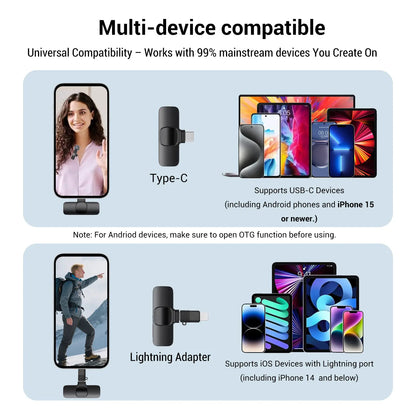 Hitozon Wireless Lavalier Microphone for iPhone 15/16/17, iPad, and Android - Portable USB-C Mic with Noise Reduction for Video Recording, Vlogging, TikTok, and YouTube
