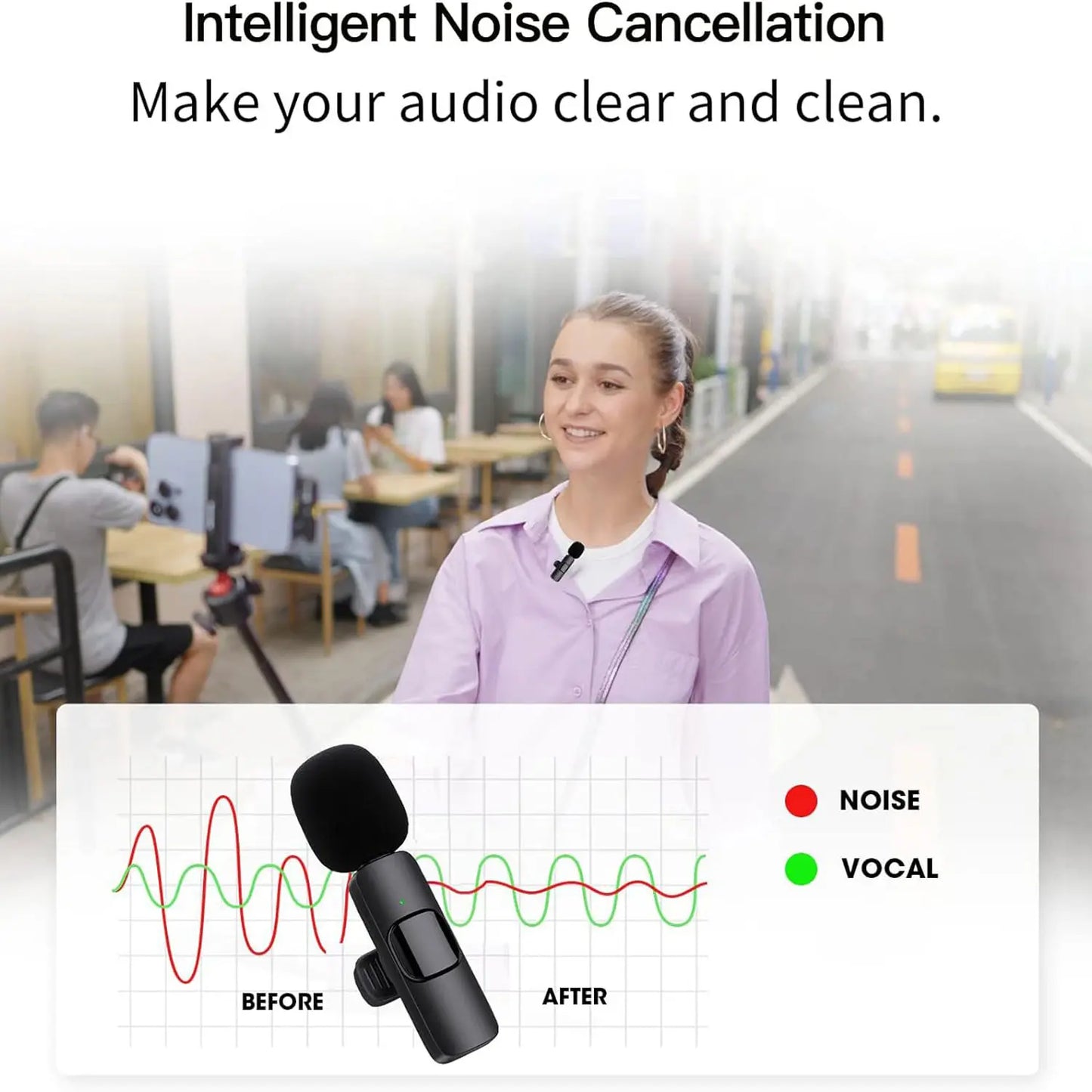 Hitozon Wireless Lavalier Microphone for iPhone 15/16/17, iPad, and Android - Portable USB-C Mic with Noise Reduction for Video Recording, Vlogging, TikTok, and YouTube
