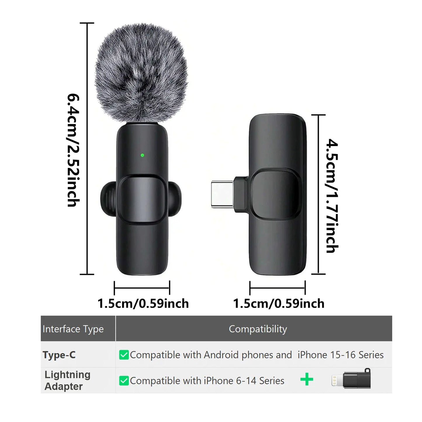 Hitozon Wireless Lavalier Microphone for iPhone 15/16/17, iPad, and Android - Portable USB-C Mic with Noise Reduction for Video Recording, Vlogging, TikTok, and YouTube