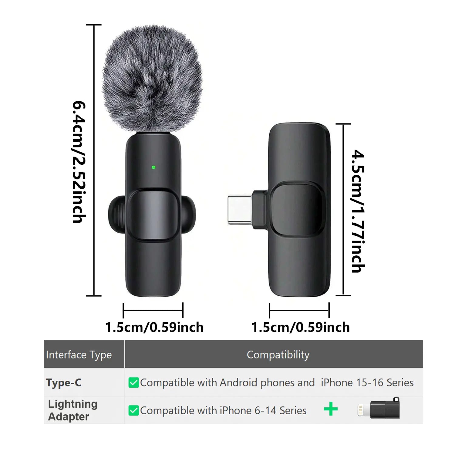 Hitozon Wireless Lavalier Microphone for iPhone 15/16/17, iPad, and Android - Portable USB-C Mic with Noise Reduction for Video Recording, Vlogging, TikTok, and YouTube