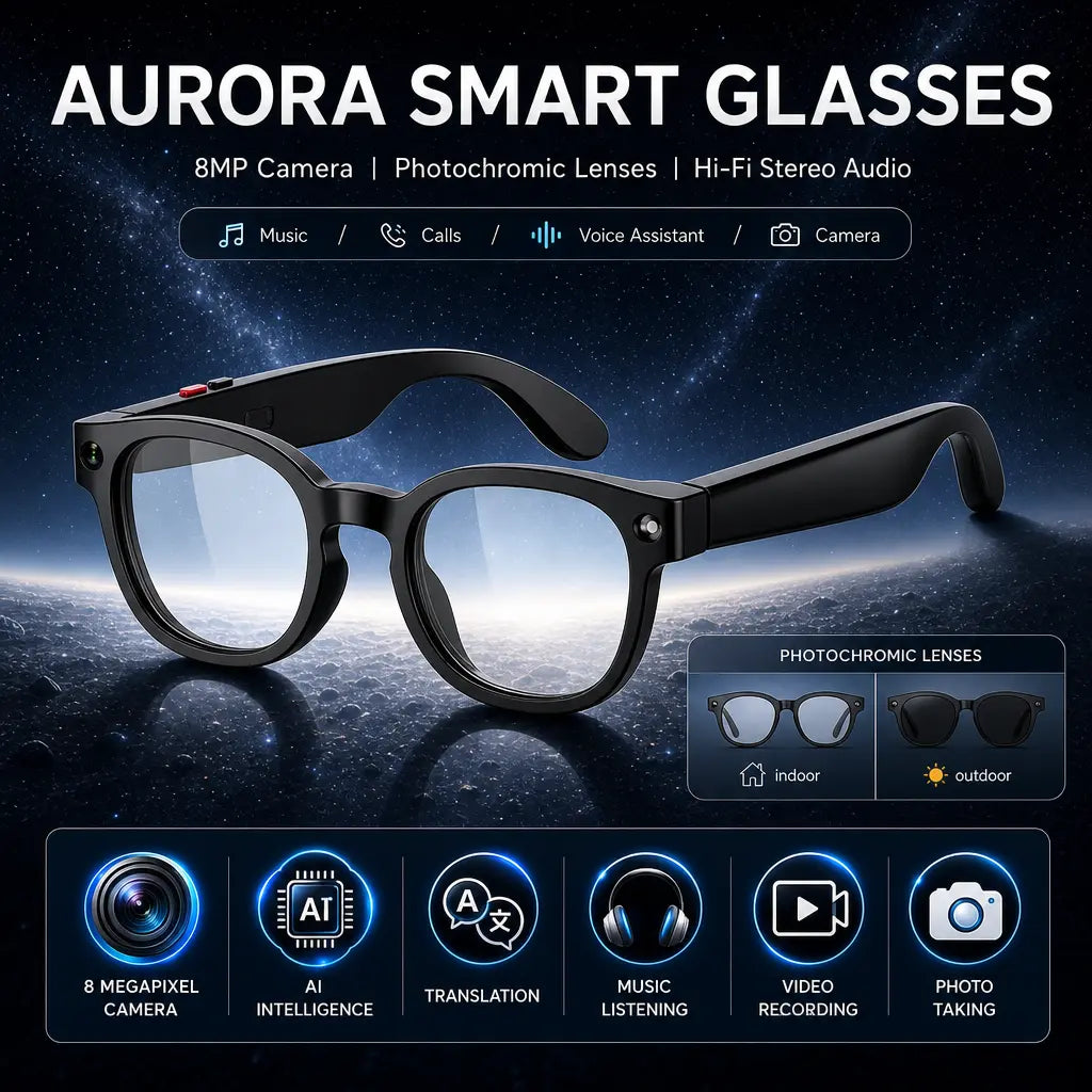 Sightflow Smart AI Camera Glasses with 8MP Photochromic UV-Protection Lenses, Real-Time Translation in 160+ Languages, Bluetooth Audio, Hands-Free Photo & Video Capture, Touch Control, Ideal for Travel and Outdoor Use, Compatible with iOS and Android