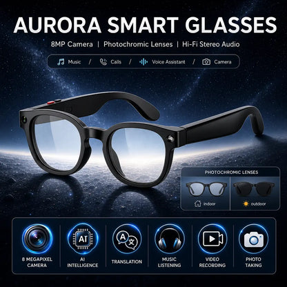 Sightflow Smart AI Camera Glasses with 8MP Photochromic UV-Protection Lenses, Real-Time Translation in 160+ Languages, Bluetooth Audio, Hands-Free Photo & Video Capture, Touch Control, Ideal for Travel and Outdoor Use, Compatible with iOS and Android