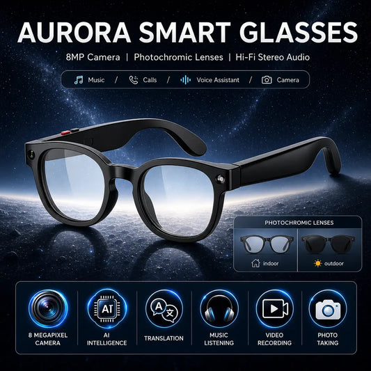 Sightflow Smart AI Camera Glasses with 8MP Photochromic UV-Protection Lenses, Real-Time Translation in 160+ Languages, Bluetooth Audio, Hands-Free Photo & Video Capture, Touch Control, Ideal for Travel and Outdoor Use, Compatible with iOS and Android